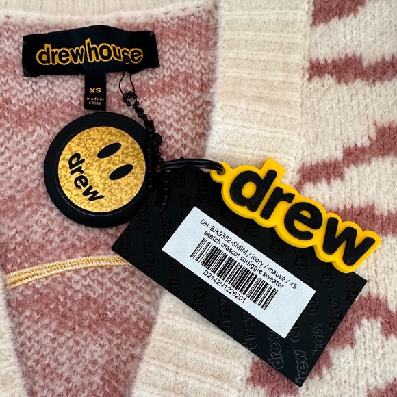 NWT Drew House Sketch Mascot Squiggle Oversized Cardigan in ivory/mauve, Size XS - Picture 8 of 14